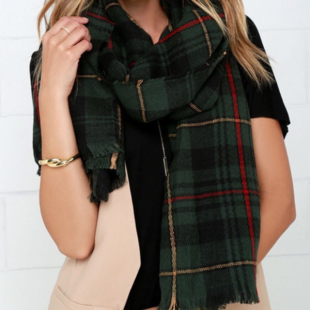 Green Plaid Blanket Scarf